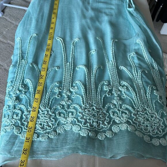 Soft Surroundings Aqua Blue Silk Embroidered Sleeveless Tunic Top | Size Medium - Picture 7 of 8